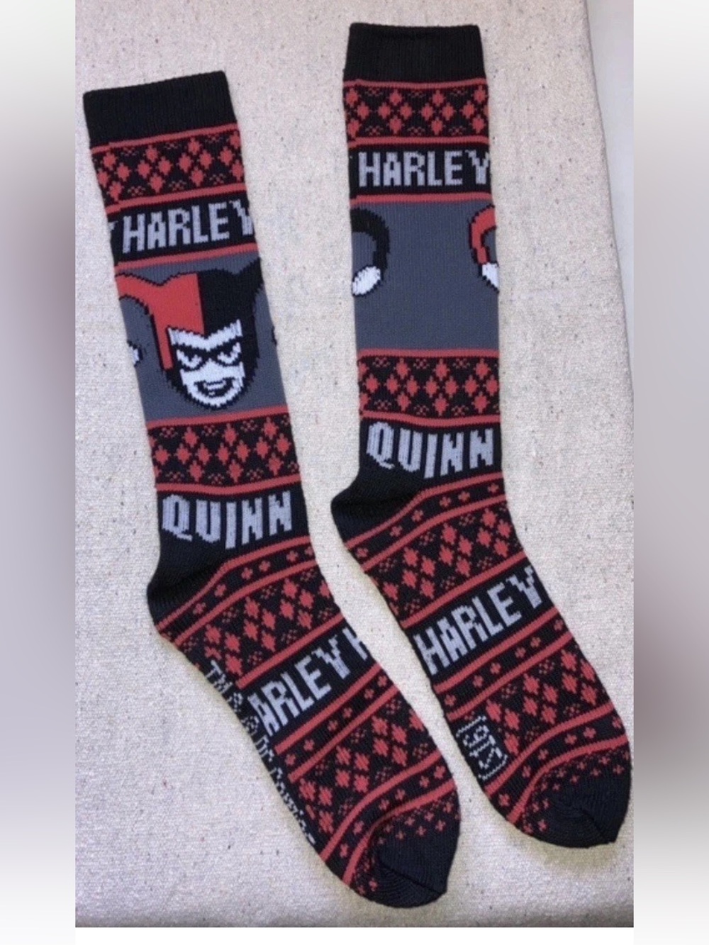 Harley Quinn Thick Knee Socks School Girl Red Black Gray Women’s 9-11 New